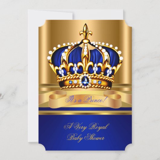 Invitation Prince Boy Baby shower Royal Blue Gold Crown 2 (Devant)