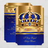 Invitation Prince Boy Baby shower Royal Blue Gold Crown 2 (Devant / Derrière)