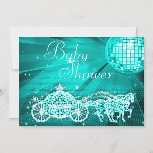 Invitation Prince Coach & Hors Disco Ball Baby shower (Devant)
