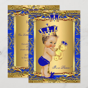 Invitation Prince Couronne Bleu Royal Garçon Fille Baby Showe