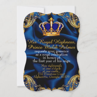 Invitation Prince Couronne bleue royale et or et Invitati en
