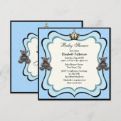 Invitation Prince Crown & Teddy Bear Jewels Boy Baby shower (Devant / Derrière)