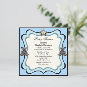 Invitation Prince Crown & Teddy Bear Jewels Boy Baby shower (Debout devant)