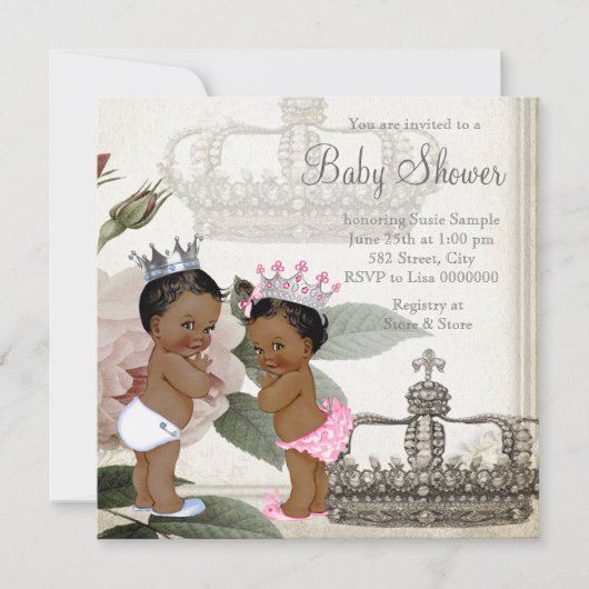 Invitation Prince et Princesse Baby shower jumeau (Devant)