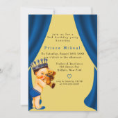 Invitation Prince et Teddy Bear Blue Gold fête d'anniversaire (Devant)