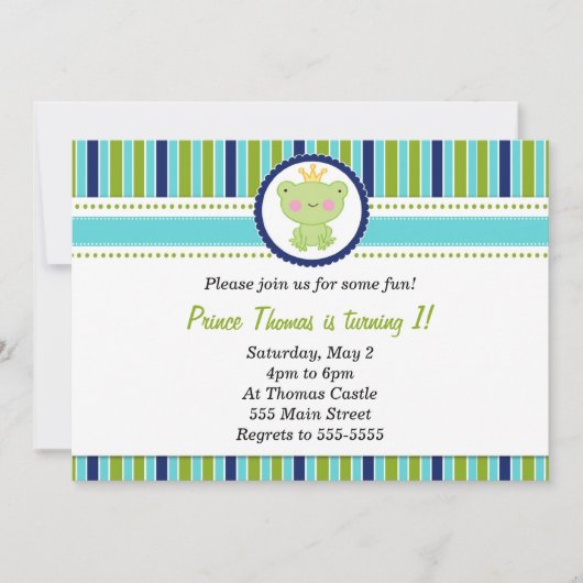 Invitation Prince Frog Boy Fête d'anniversaire Gre (Devant)