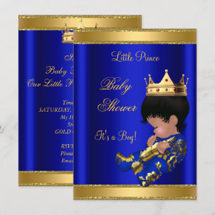 Invitation Prince Garçon Baby Shower Bleu 2 Afro-Américain