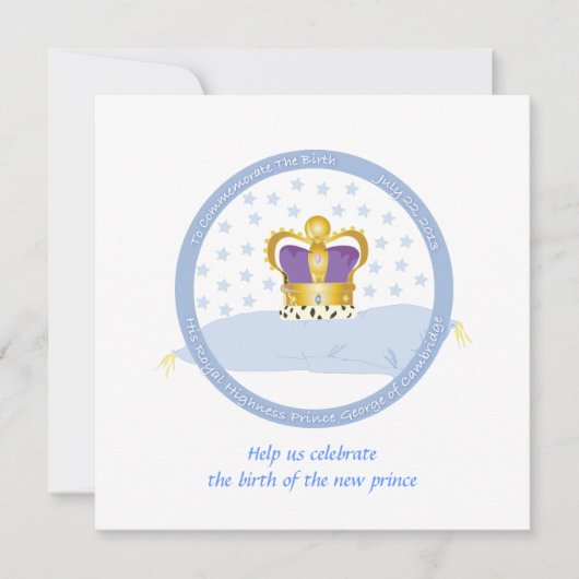 Invitation Prince George de Cambridge Coussin et Couronne (Devant)