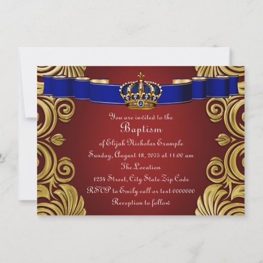 Invitation Prince héritier royal Baptême Or rouge (Dos)