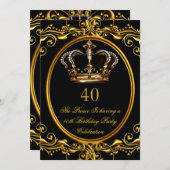 Invitation Prince King Gold Royal Couronne noire Anniversaire (Devant / Derrière)
