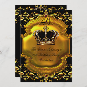 Invitation Prince King Gold Royal Couronne noire Anniversaire