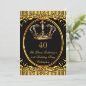 Invitation Prince King Gold Royal Couronne noire Anniversaire (Debout devant)