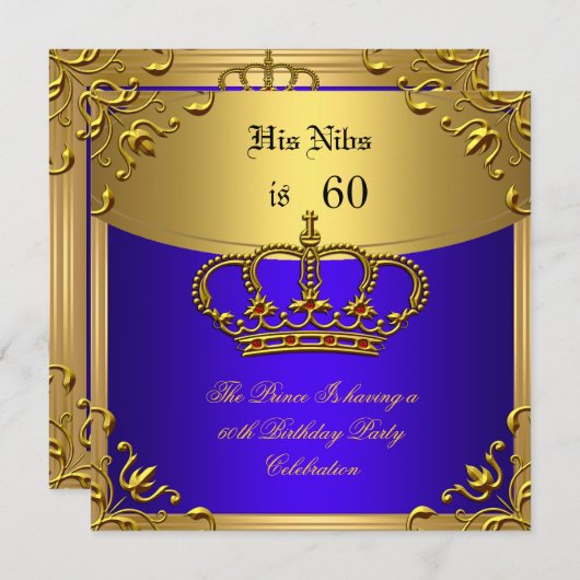 Invitation Prince King Red Gold Royal Blue Crown Anniversaire (Devant / Derrière)