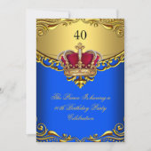 Invitation Prince King Red Gold Royal Blue Crown Anniversaire (Devant)