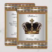 Invitation Prince King Royal Couronne Gold Argent fête d'anni (Devant / Derrière)