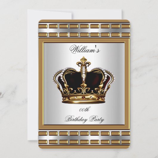 Invitation Prince King Royal Couronne Gold Argent fête d'anni (Devant)