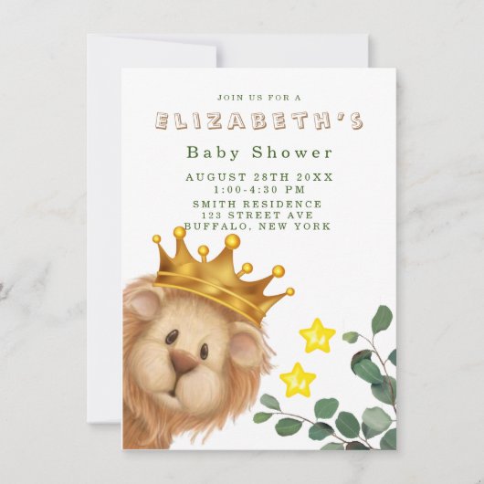 Invitation Prince Lion Golden Crown Baby shower (Devant)