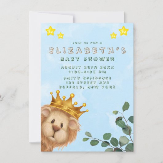 Invitation Prince Lion Golden Crown Baby shower (Devant)