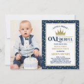 Invitation Prince ONEderful First Birthday Invitation, bleu (Devant)
