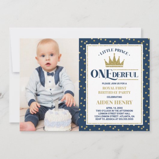 Invitation Prince ONEderful First Birthday Invitation, bleu (Devant)