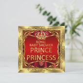 Invitation Prince ou Princesse Baby shower Rouge Or (Debout devant)