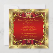 Invitation Prince ou Princesse Baby shower Rouge Or (Dos)
