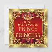 Invitation Prince ou Princesse Baby shower Rouge Or (Devant)