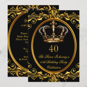 Invitation Prince Roi Or Couronne Royale Noire Anniversaire 3