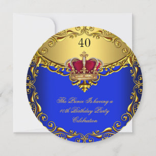 Invitation Prince Roi Rouge Or Royal Bleu Couronne Anniversai