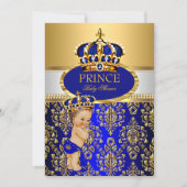 Invitation Prince Royal Baby shower de la Couronne bleu Brune (Devant)