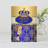 Invitation Prince Royal Baby shower de la Couronne bleu Brune (Debout devant)