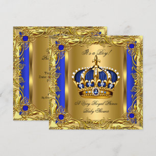 Invitation Prince Royal Bleu Baby Shower Garçon Régale Or 2