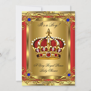 Invitation Prince Royal Bleu Garçon Baby Shower Régale Rouge