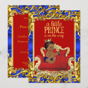 Invitation Prince Royal Bleu Rouge Trône Baby Shower Ethnique