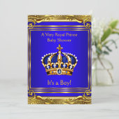 Invitation Prince Royal Blue Baby shower Gold Boy (Debout devant)
