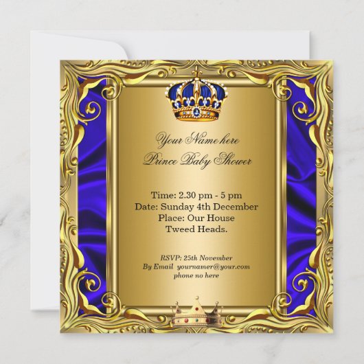 Invitation Prince Royal Blue Baby shower Regal Gold Boy (Dos)