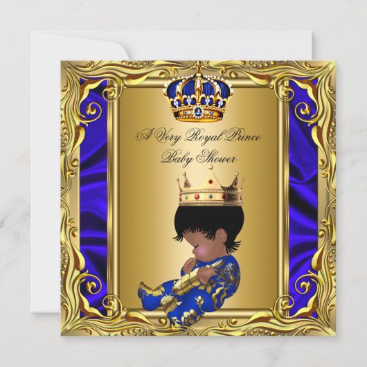 Invitation Prince Royal Blue Baby shower Regal Gold Boy (Devant)