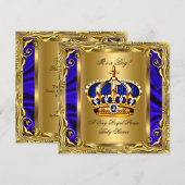 Invitation Prince Royal Blue Baby shower Regal Gold Boy (Devant / Derrière)