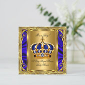 Invitation Prince Royal Blue Baby shower Regal Gold Boy (Debout devant)