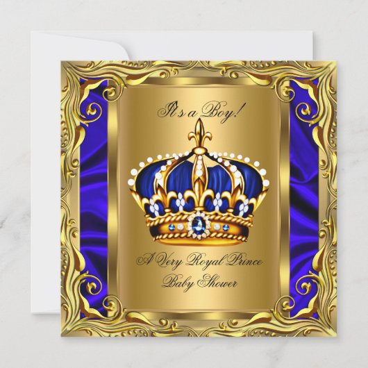 Invitation Prince Royal Blue Baby shower Regal Gold Boy (Devant)