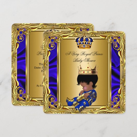 Invitation Prince Royal Blue Baby shower Regal Gold Boy 2 (Devant / Derrière)