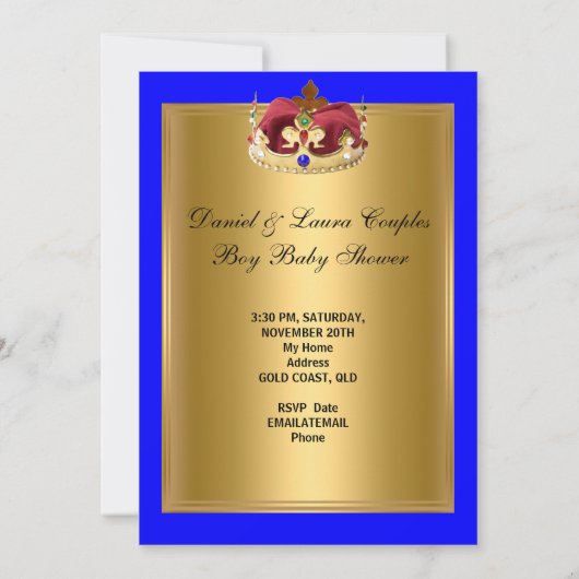 Invitation Prince Royal Blue Boy Baby shower Crown (Dos)
