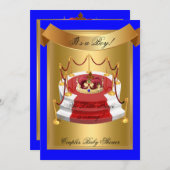Invitation Prince Royal Blue Boy Baby shower Crown (Devant / Derrière)