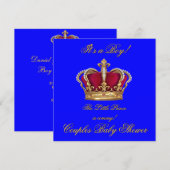 Invitation Prince Royal Blue Boy Baby shower Crown (Devant / Derrière)