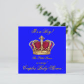 Invitation Prince Royal Blue Boy Baby shower Crown (Debout devant)