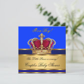 Invitation Prince Royal Blue Boy Baby shower Crown (Debout devant)