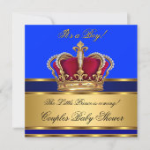 Invitation Prince Royal Blue Boy Baby shower Crown (Devant)