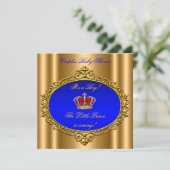Invitation Prince Royal Blue Boy Baby shower Crown Gold (Debout devant)