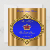 Invitation Prince Royal Blue Boy Baby shower Crown Gold (Devant)