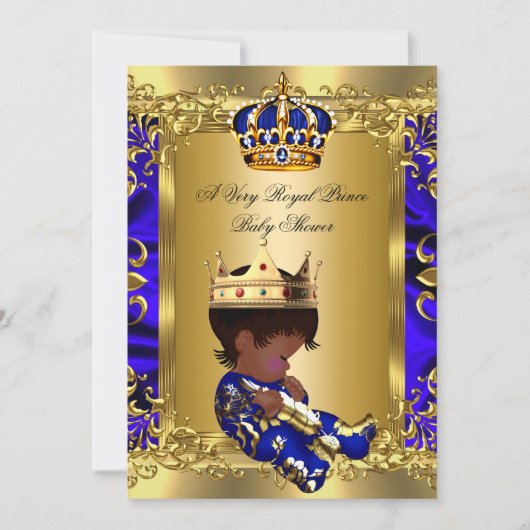 Invitation Prince Royal Blue Boy Baby shower Regal Gold 2 (Devant)